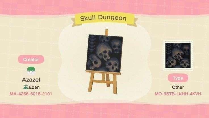 an animal crossing game with skull paintings on the easel