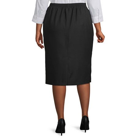 Slip into our suit skirt for a polished and professional look.Front Style: Flat FrontClosure Type: Elastic BackPockets: 2 Side Slip PocketsRise: At WaistApparel Length: 27.5 InchesFiber Content: 100% PolyesterFabric Description: KnitLining: UnlinedSkirt Length: Knee LengthCare: Machine WashCountry of Origin: Imported Non-stretch Lined Pencil Skirt, Non-stretch Medium Wash Skirt With Pockets, Black Non-stretch Pencil Skirt, Black Knee-length Faux Leather Pencil Skirt, Cheap Non-stretch Black Pencil Skirt, Womens Pencil Skirts, Professional Look, Knit Skirt, Skirt