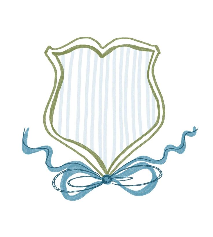 a drawing of a shield with a blue ribbon around it and a bow on the side