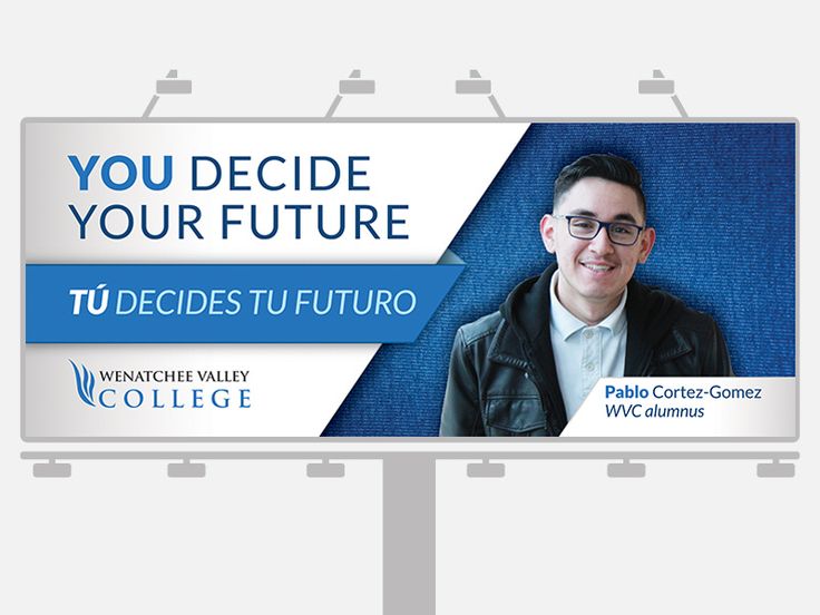 a billboard with a man in glasses on it that says you decide your future to decide tu futuro