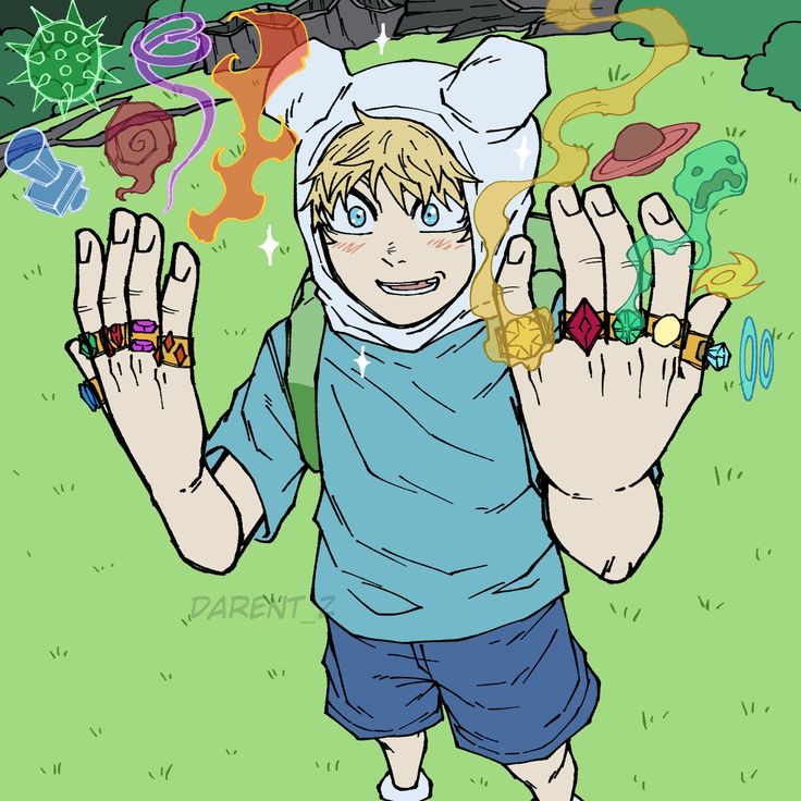 an anime character with many rings on his hands