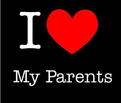 the words i love my parents on a black background with a red heart in the center