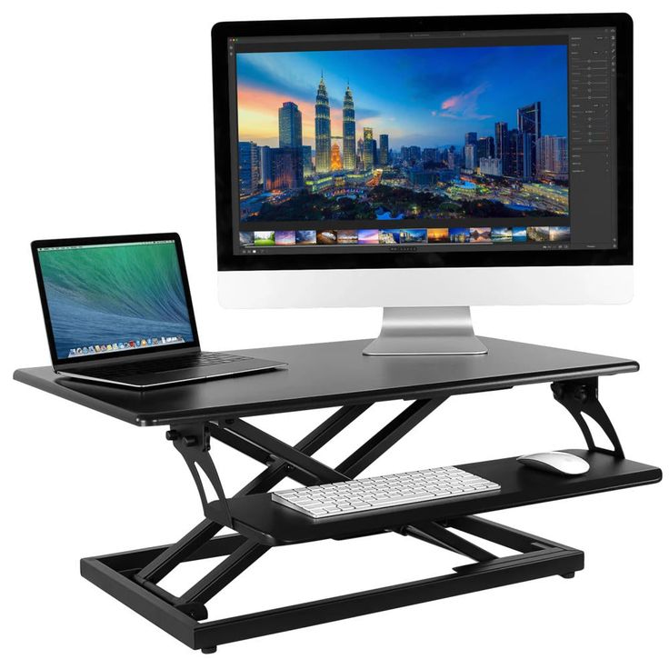 Mount-It 31.5 Wide Height Adjustable Standing Desk Converter- Black-Standing Desk Converters-Mount-It-Black-Ergo Standing Desks Standing Desk Riser, Desk With Keyboard Tray, Desk Riser, Sit Stand Workstation, Standing Desk Converter, Computer Desk With Hutch, Monitor Riser, Electric Standing Desk, Keyboard Tray