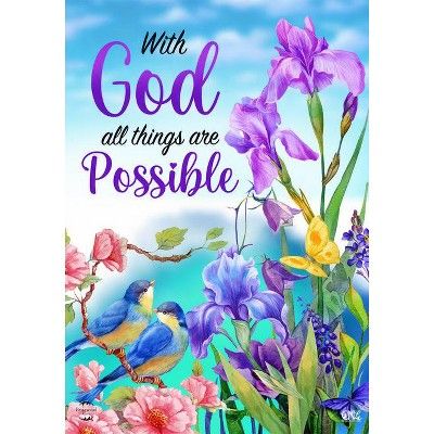 a card with flowers and birds on it that says, with god all things are possible