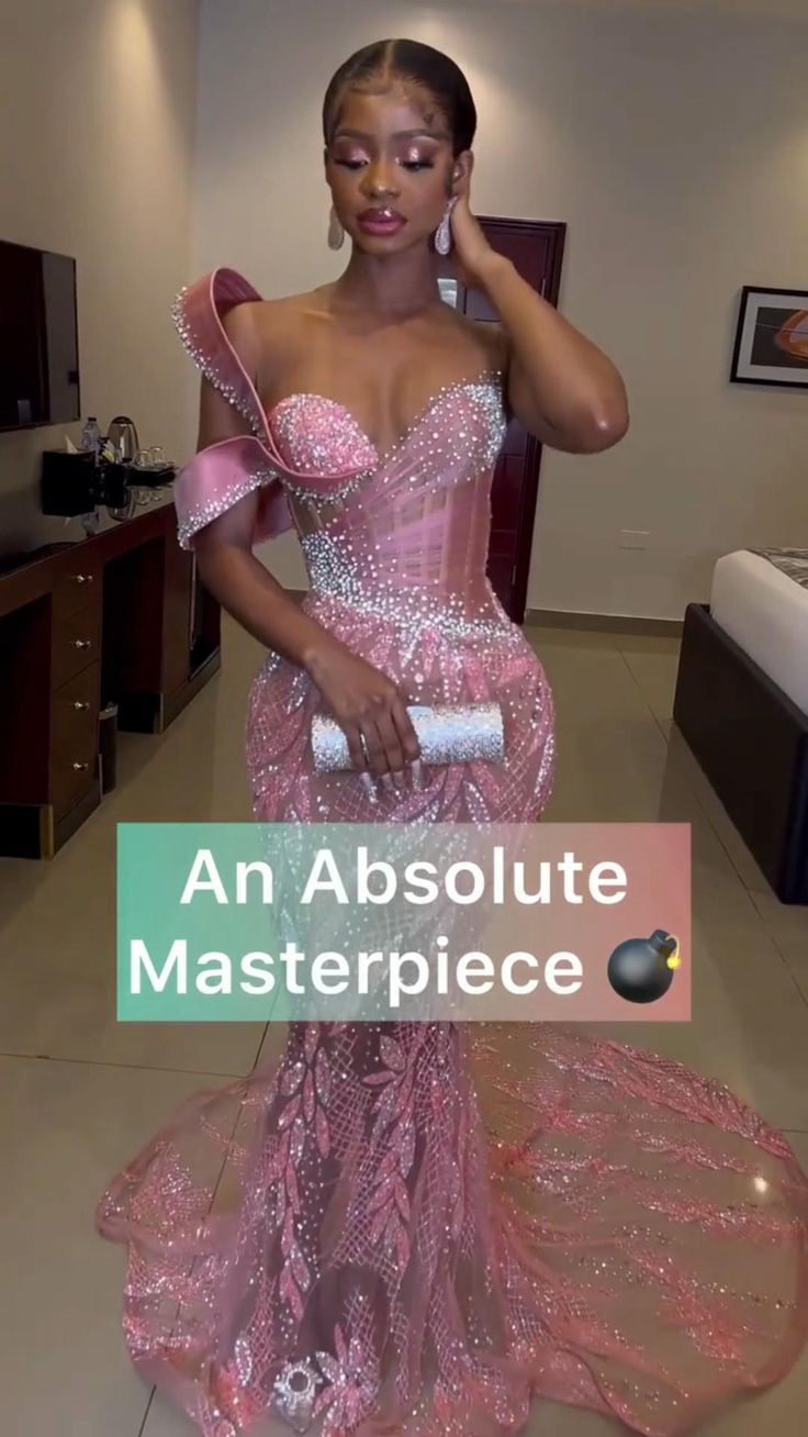 Nigerian Elegant Dresses, Trending Lace Asoebi Styles 2022, Veekee James Ankara Styles, Nigerian Corset Lace Styles, Long Embellished Dress, Pink African Prom Dress, Mesh Prom Dress Long, Prom Dresses 2022 Long Black, Pink Corset Top Prom Dress