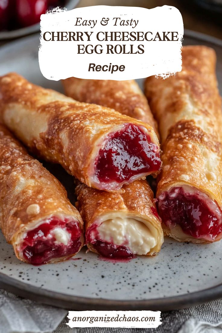 cranberry cheesecake egg rolls on a plate