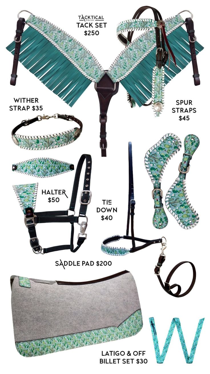 an assortment of horse accessories including bridles, halters, and stirs