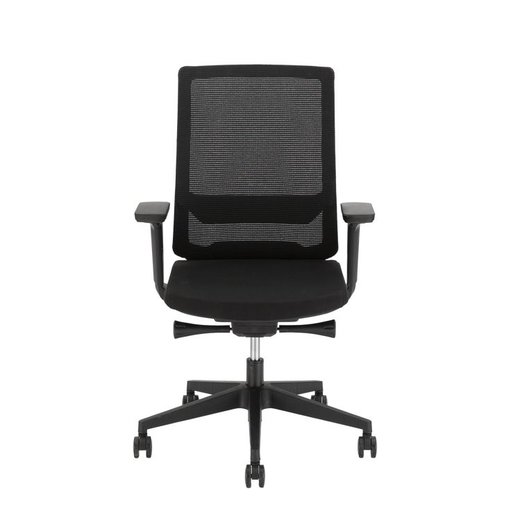 an office chair that is black and has wheels on the back, with no arms