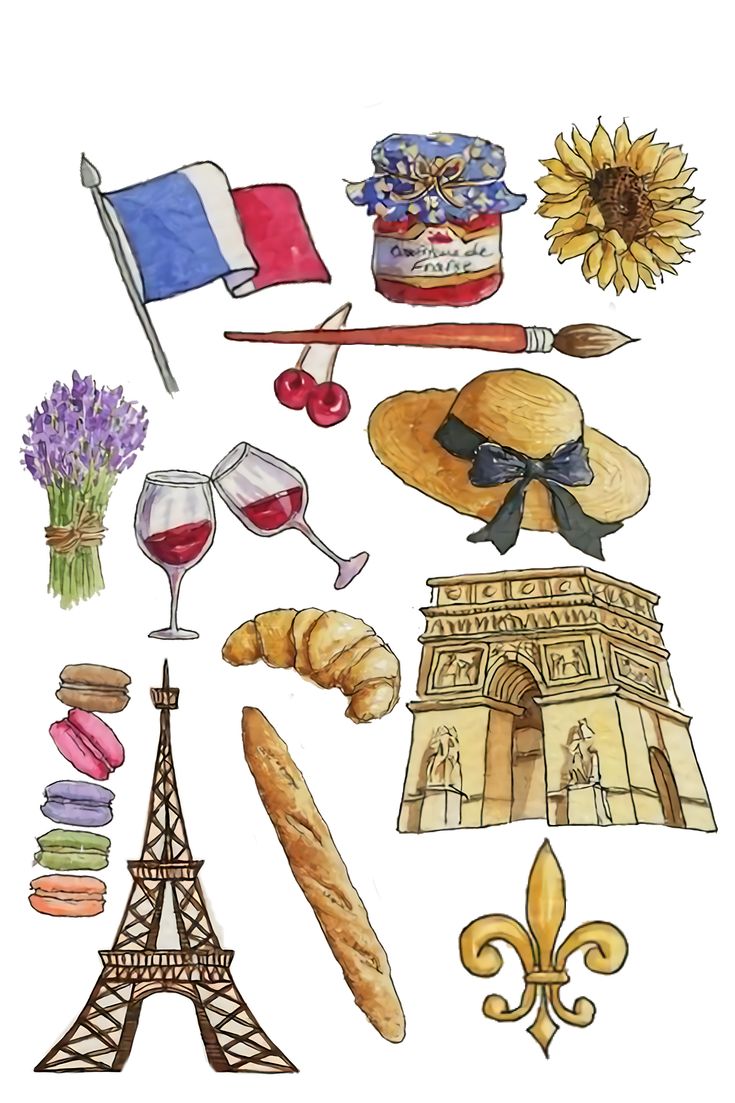 a drawing of the eiffel tower and other things to eat in paris, france