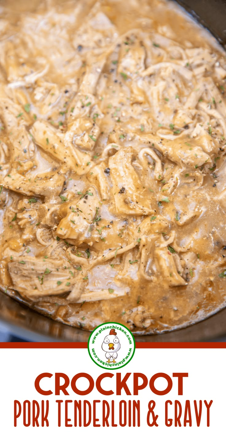 the crockpot pork tenderloin and gravy is ready to be eaten