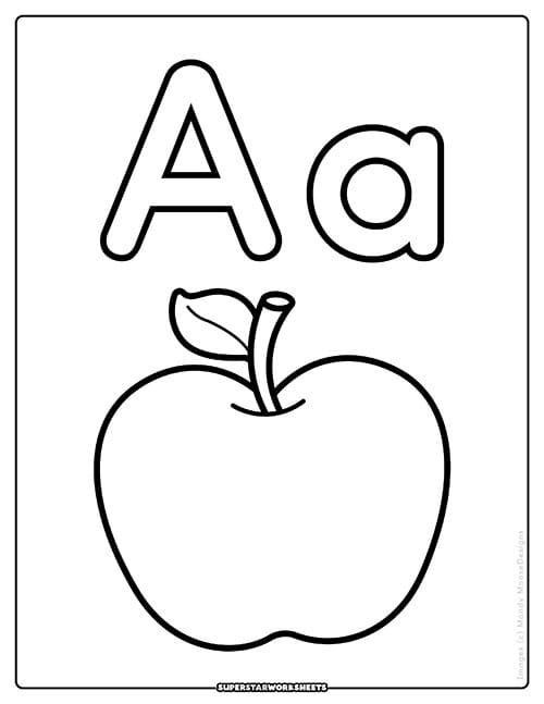 an apple with the letter a in it coloring pages for kids to print and color