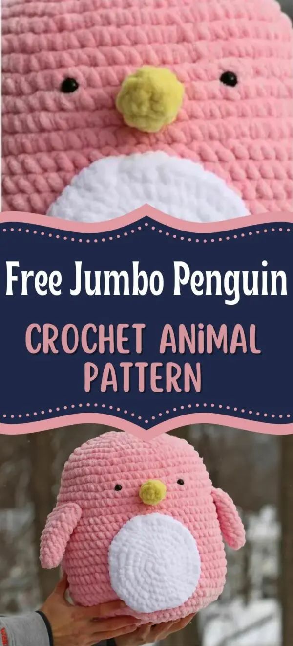 a crochet animal hat with the text free jumbo penguin crochet animal pattern