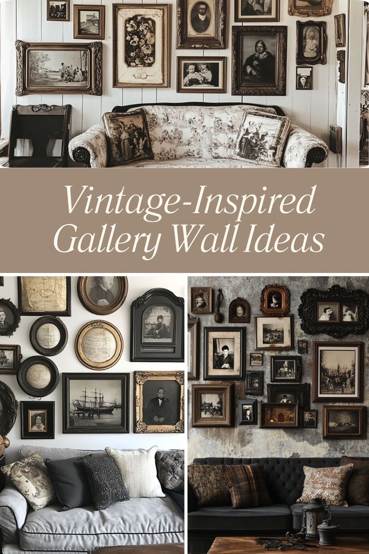 vintage - inspired gallery wall ideas for any room in your home or office with pictures on the walls