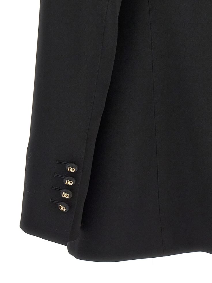 Single-breasted blazer in stretch wool with front logo button closure, pockets, padded shoulders, long sleeves, back split. Composition: 97% virgin wool 3% elastane Single Breasted Blazer, Versace Shop, Feminine Chic, Breasted Blazer, Italian Style, Black Blazers, Yoga Wear, Blazers For Women, Bridal Shoes