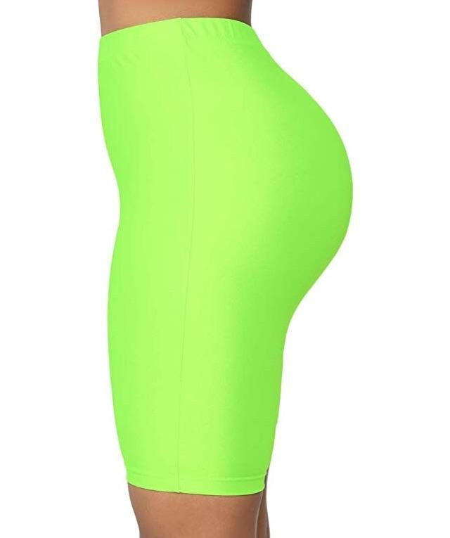 Lime Green High Waist Active Gym Workout Yoga Short Leggings High Stretch Green Gym Shorts, Green High Stretch Short Activewear, Green Stretch Activewear Shorts, Green High Stretch Yoga Shorts, Green High Stretch Workout Shorts, Sporty Neon Bottoms For Sports, High Stretch Green Workout Shorts, Green High Stretch Athletic Shorts, Green Stretch Athleisure Shorts