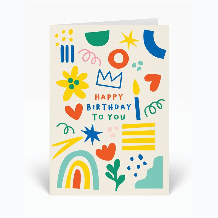 a birthday card with colorful designs on it