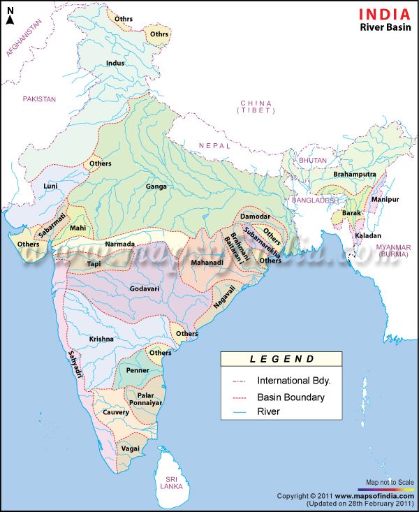 map of india showing the major rivers and their location in different countries, with names