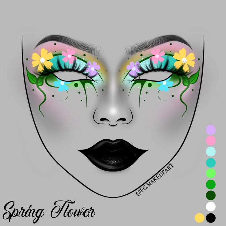 Spring Fantasy Makeup, Creative Spring Makeup, Cute Creative Makeup Looks, Spring Eye Makeup Looks, Easter Make Up, Mother Earth Makeup, Flower Make Up, Easter Eye Makeup, Unique Makeup Ideas Creative