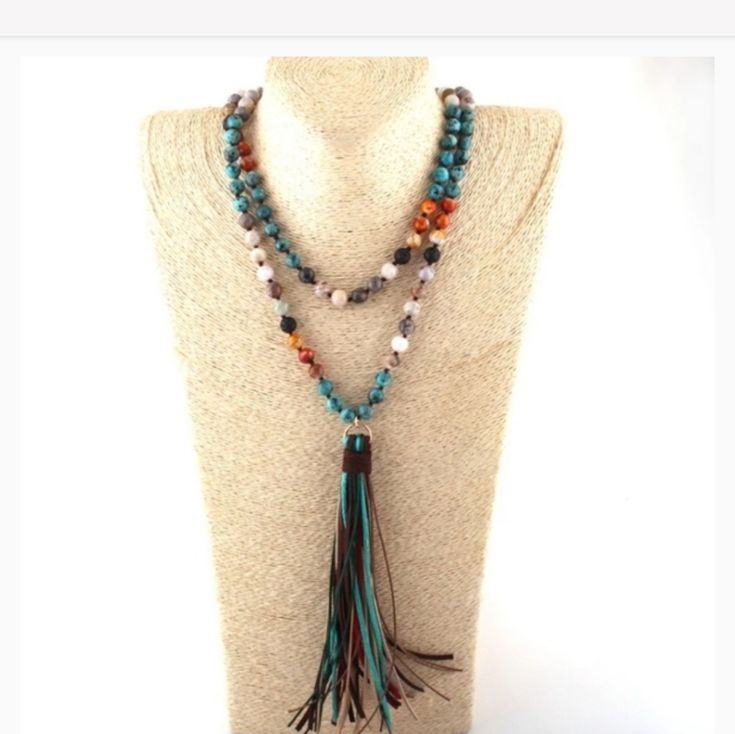 Beautiful Tribal Style Handmade Multi Long Tassel, 108 Pc Stone Beads Necklace Long Beaded Necklaces, Stone Beads Necklace, Silver Bridal Jewellery, Pressed Flower Necklace, Stone Statement Necklace, Crystal Choker Necklace, Lace Necklace, Stone Beaded Necklace, Cultured Pearl Necklace