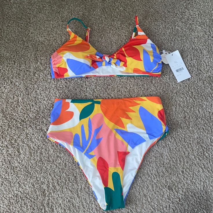 Two Piece High Waisted Swimsuit Bikini Never Worn Before New With Tags Size Xl Brand Is Blooming Bought From Overseas In Vacation But Never Worn Vibrant Print Swimwear For Spring Sunbathing, Multicolor High Waist Swimwear For Summer, High Waist Multicolor Swimwear For Summer, Vibrant Swimwear For Sunbathing In Spring, Multicolor High Waist Swimwear For Beach Season, High Waist Multicolor Swimwear For Beach Season, Colorful Summer Swimwear For Sunbathing, Multicolor High Waist Tankini For Summer, High-waist Multicolor Swimwear For Beach Season