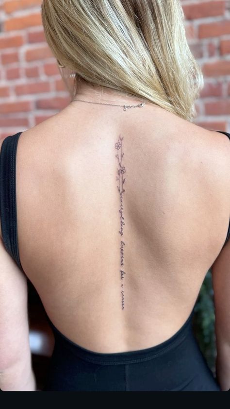 Fashion: #fashion, #style, #outfitinspiration, #beauty Cursive Tattoo Down Spine, Back Tattoos Words Spine, Spine Tattoos Women Quote, Center Spine Tattoo, Words On Spine Tattoo, Best Spine Tattoos For Women, Lyric Spine Tattoo, Spine Tattoo Everything Happens For A Reason, Back Fine Line Tattoo Women