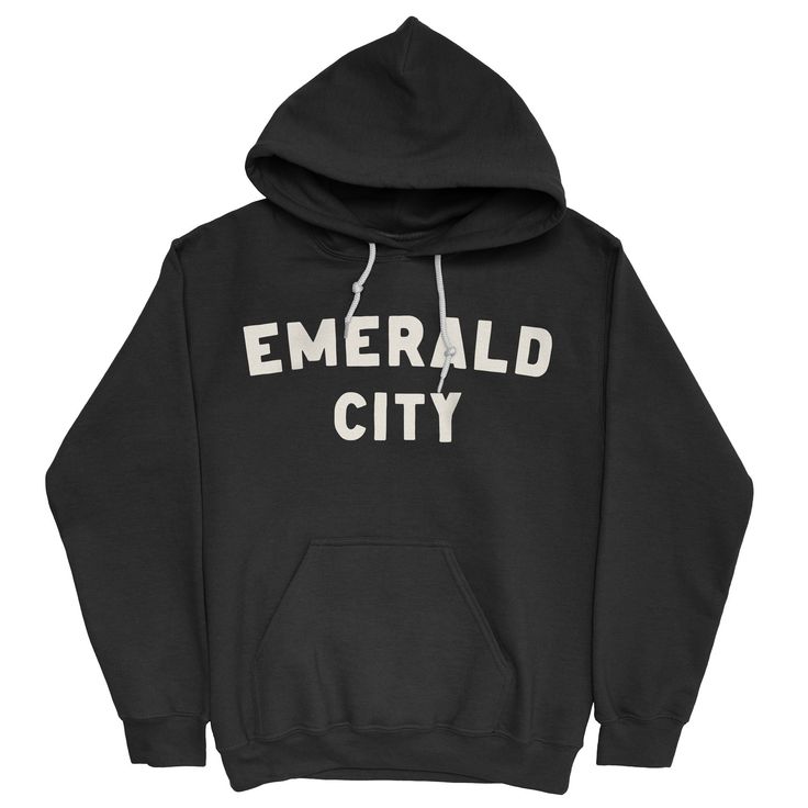 Emerald City Hoodie Black • Hoodie 52% airlume combed and ring-spun cotton, 48% poly fleece Cotton Hoodie With Adjustable Hood For Fans, Cotton Fan Apparel Hoodie, Cotton Hoodie With Double-lined Hood For Fans, Cotton Fan Apparel Hoodie With Double-lined Hood, Cotton Sweatshirt With Double-lined Hood For Fans, Winter Band Merch Hoodie Pre-shrunk, Cotton Streetwear Hoodie, Pre-shrunk Hoodie For Winter Streetwear, Pre-shrunk Hoodie For Streetwear In Winter