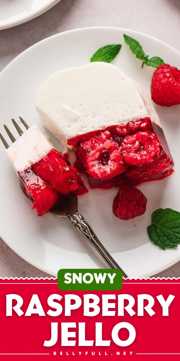 This Snowy Raspberry Jello recipe is a beautiful and easy dessert made in a jello mold with two layers of jello. The white layer is made with unflavored gelatin, half-n-half, and sour cream for the wintery snow appearance and creamy texture while the bottom red layer is made with raspberry jello and frozen raspberries. It’s a perfect addition to a holiday spread! Tupperware Jello Mold Recipe, Raspberry Jello Recipes, Jello Mold Christmas, Jello Recipes Christmas, White Jello, Raspberry Jello, Jello Mold Recipes, Jello Recipe, Layered Jello