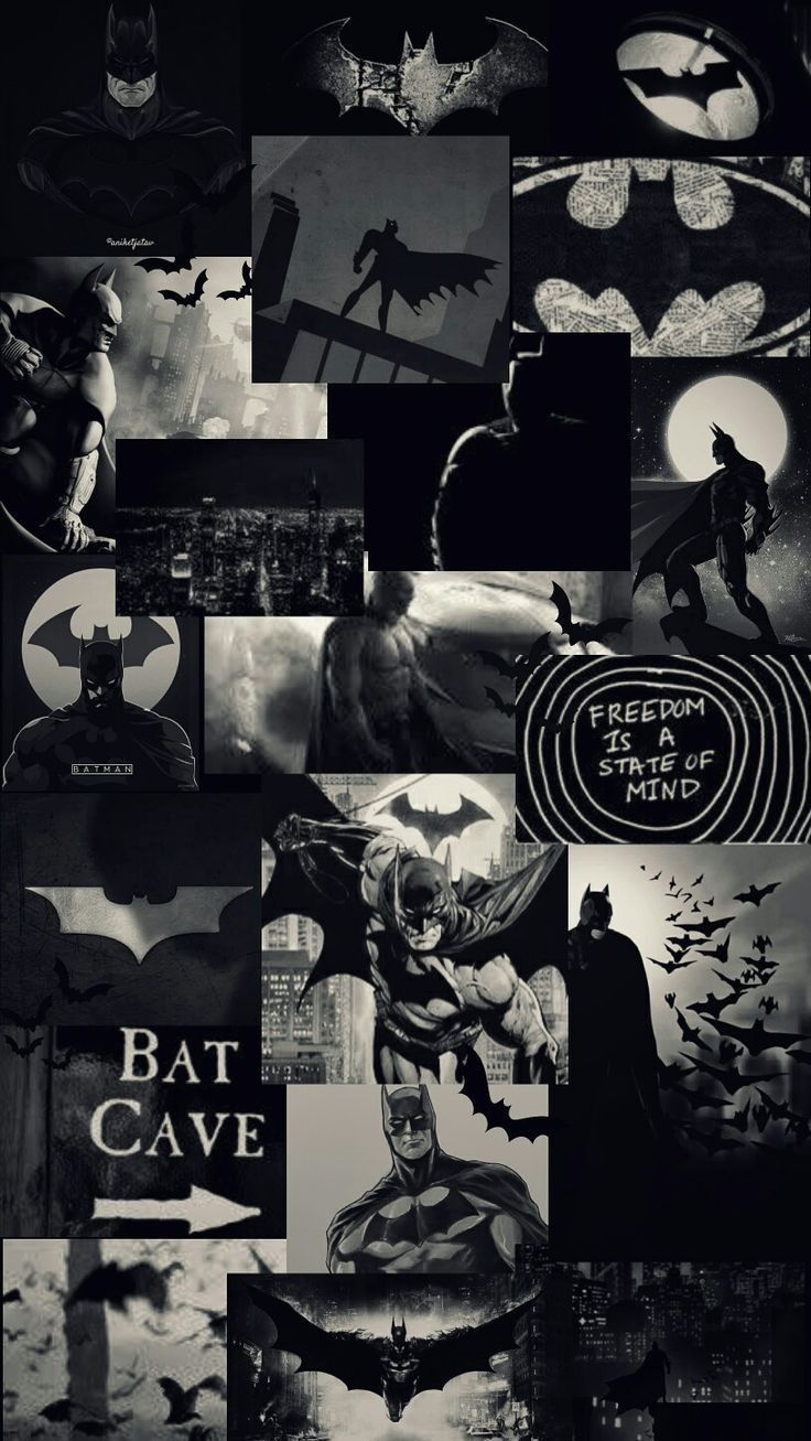 black and white collage with batman images