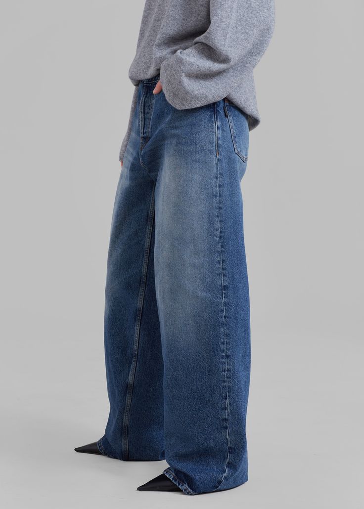 Color: Mid Blue Midweight cotton denim Relaxed fit Wide leg Slant hip pockets Back patch pockets Distressed hem Front button closure Unlined 100% Cotton Gentle Machine Wash Cold By Haikure. Made in Italy Blue Flare Jeans With Belt Loops In Recycled Denim, Blue Wide-leg Cropped Jeans With Belt Loops, Denim Blue Wide Leg Jeans With Belt Loops, Wide Leg Recycled Denim Jeans With Belt Loops, Dark Wash Full Length Flare Jeans In Recycled Denim, Indigo Wide Leg Flare Jeans With Five Pockets, Blue Cropped Straight Leg Jeans With Five Pockets, Blue Wide-leg Flare Jeans With Patch Pockets, Wide Leg Recycled Denim Jeans