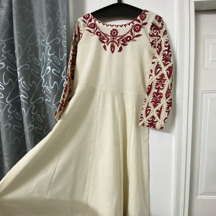 Beautiful Embroidered Dress On Karandi With Lite Bell Bottom Festive A-line Dress With Floral Embroidery, Festive Embroidered Midi Dress, Resham Embroidery Midi Dresses, Festive Floral Embroidered Midi Dress, Spring Anarkali Dresses With Embroidered Sleeves, Embroidered A-line Midi Dress For Wedding, Festive Maxi Embroidered Dress With Embroidered Sleeves, Festive Maxi-length Embroidered Dress, Festive Maxi Dress With Embroidered Sleeves