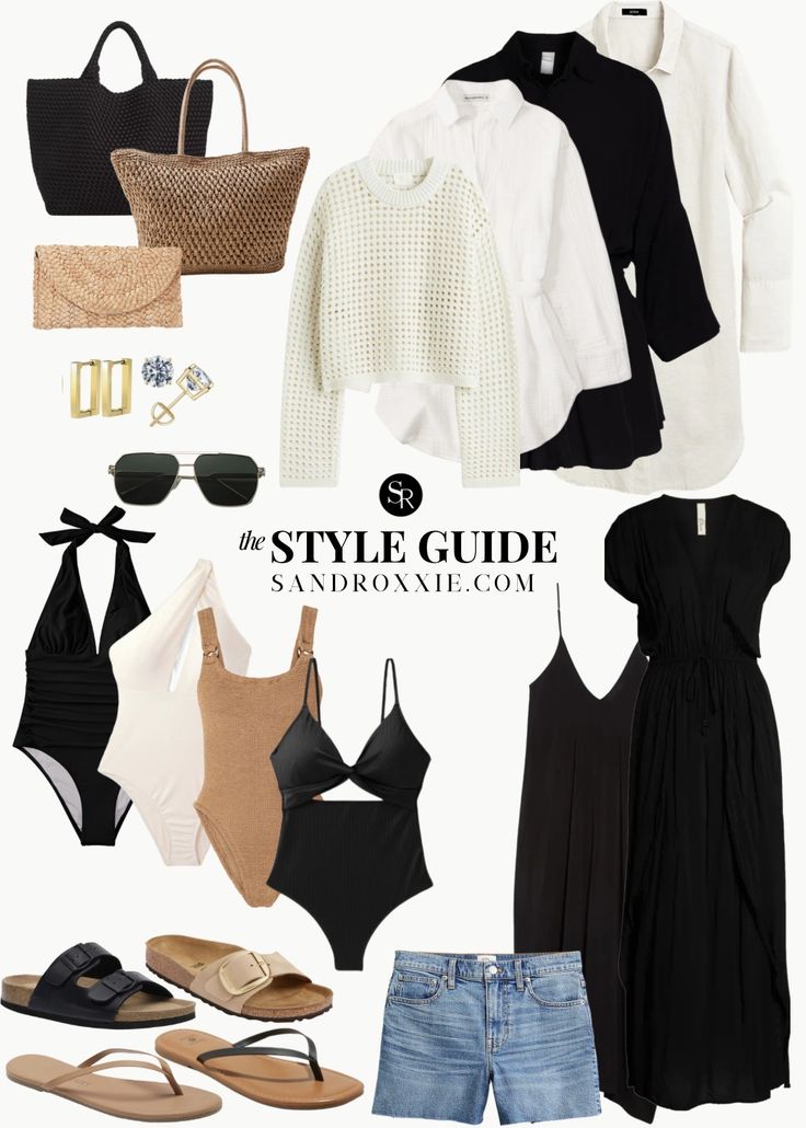 Beach Day Trip Outfit, Beach Fashion Plus Size, California Beach Style Outfit, Minimalist Beach Vacation Outfits, Classy Summer Outfits 2023, Summer Vacation Capsule Wardrobe 2024, Beach Capsule Wardrobe 2023, Classic Beach Outfits, Packing Beach Vacation