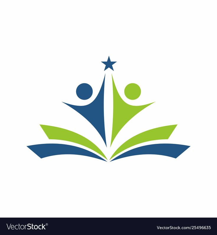 an open book with two people and a star on it, logo design for a company