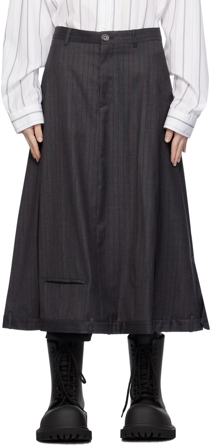 Wool twill skirt. Stripes throughout. · Belt loops · Zip-fly · Belt loops and patch pockets at hem · Zip vent at side seam and back hem Supplier color: Grey/Red Stripe Skirt Outfit, Striped Skirt Outfit, Red Balenciaga, Balenciaga Skirt, Jacquard Midi Skirt, Twill Skirt, Striped Midi Skirt, Leather Midi Skirt, Floral Midi Skirt