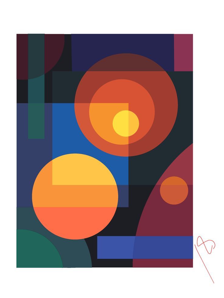 an abstract painting with circles and lines