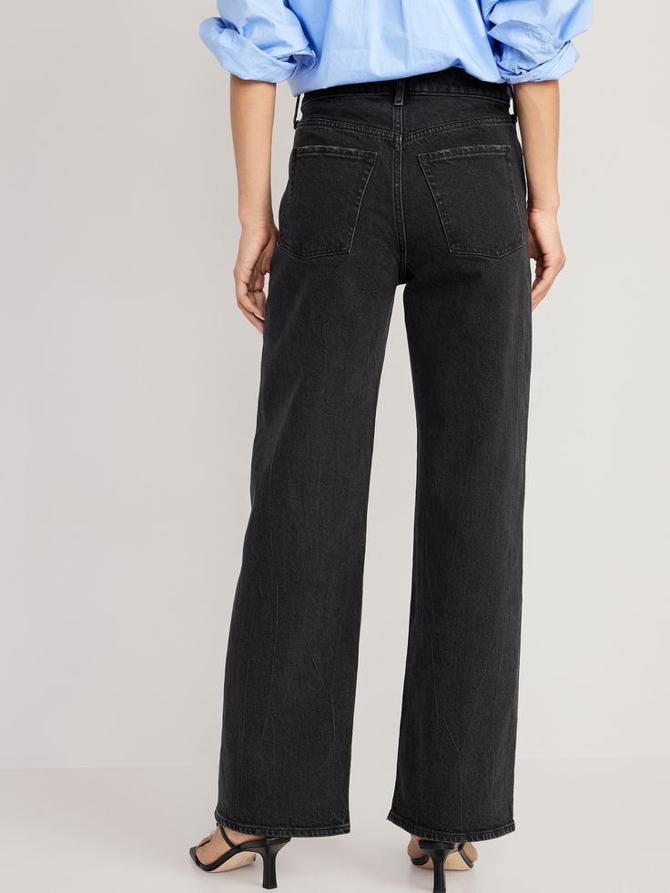 FITS: Loose from hip to ankle.  SITS: Right below your natural waist.  THE FEEL: A smidge of stretch for that broken-in fit.  THE DEAL: Low-key style.  High-key comfort.  Totally on-trend.  #732293 DO YOUR PART: Made with 6% recycled cotton.  Less wa Classic Washed Black Pants With Belt Loops, Classic High Waist Washed Black Bottoms, Classic High-waist Washed Black Bottoms, Casual Jeans For Workwear, Modern High-waisted Jeans With Pockets, Classic Black Bottoms With Button Zip Fly, Classic High Rise Bottoms With Pockets, High Rise Jeans With Belt Loops, Classic Washed Black Bottoms With Pockets