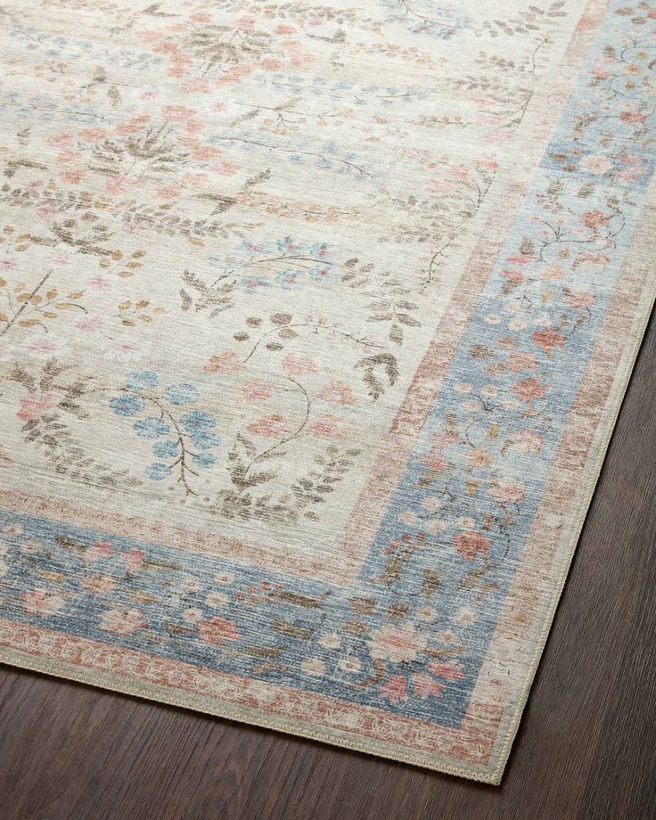 Rifle Paper Co. x Loloi Palais PAL-04 Floral / Botanical Area Rugs | Rugs Direct Rugs Pastel Colors, Pretty Rugs Living Room, Cream Rugs For Bedroom, Blue Dining Room Rug, French Cottage Rug, Cute Rugs For Dorm Rooms, Living Room Rug Aesthetic, Farmhouse Cottage Core, Pastel Rugs Bedroom