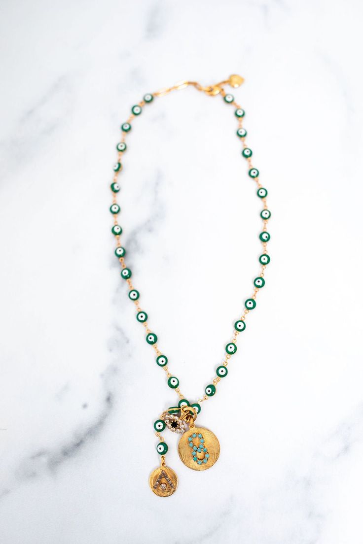 Galia Necklace Gold Plated Green Necklace With Jewels, Gold Agate Necklace With Colorful Beads, Elegant Green Gemstone Charm Necklace, Gold-plated Green Jeweled Necklaces, Luxury Green Agate Beaded Necklace, Glamorous Jewelry, Elizabeth Cole, Free Earrings, Czech Crystal