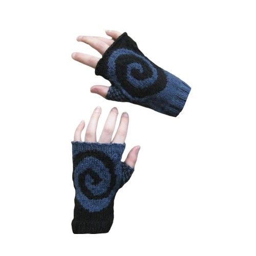 black and blue spiraled fingerless gloves on pale hands Alt Fingerless Gloves, Blue Gloves Fingerless, Cool Fingerless Gloves, Spiral Aesthetic Clothes, Grunge Fingerless Gloves, Gloves Png Aesthetic, Y2k Fingerless Gloves, Blue Grunge Clothes, Blue Accessories Png