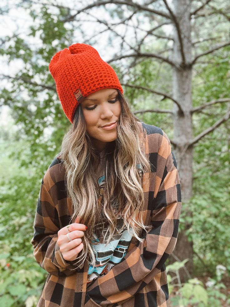 A classic everyday style for any outfit! All the warmth but no bulk. This beanie is a tighter fit, medium weight style. hand crocheted tighter stitch for extra warmth bright red 'Made in Minny' Faux Vegan Leather Tag in whiskey Medium weight, perfect for everyday 100% acrylic Spot clean if necessary, lay flat to dry Fitted Beanie For Cold Weather In Fall, Fitted Knitted Beanie For Fall, Casual Fitted Beanie For Fall, Fitted Soft Knit Beanie For Fall, Warm Crochet Hat For Outdoor Fall Use, Warm Crochet Hat For Outdoor Fall Activities, Warm Crochet Hat For Cold Weather In Fall, Fall Beanie For Everyday Use, Fitted Soft Knit Hat For Fall