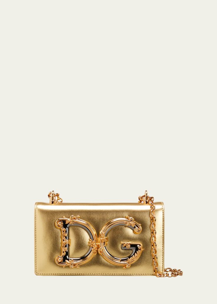 Dolce&Gabbana DG Girls Metallic Crossbody Bag Designer Crossbody Shoulder Bag With Metal Logo, Designer Crossbody Bag With Logo Plaque, Luxury Evening Shoulder Bag With Logo Plaque, Designer Gold Shoulder Bag With Logo Hardware, Elegant Silver Shoulder Bag With Logo Hardware, Gold Shoulder Bag With Logo Hardware For Evening, Designer Rectangular Shoulder Bag With Metal Logo, Elegant Crossbody Bag With Logo Plaque, Luxury Silver Shoulder Bag With Metal Logo