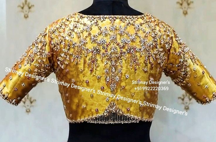 Golden (plain golden tissue fabric) blouse with beautiful jewelled hand embroidery (aari) done with silk thread, zadosi & stones. Made to Order Saree blouse (Any color Any size) Front open - with pads / without Padded (as per customer's requirement ) Princess cut Soft, light-weight and breathable fabric. If you could include following info in the note to whenever you placed the order, you will get best-matched blouse * Chest size: * Waist size: * Blouse Length: * Arm-hole: * Sleeve Loose: * Slee Work Blouse Designs Latest, Red Blouse Design, Tissue Fabric, Maggam Blouse, Golden Blouse, Aari Work Blouse, Gold Blouse, Red Blouse, Blouse Designs Latest