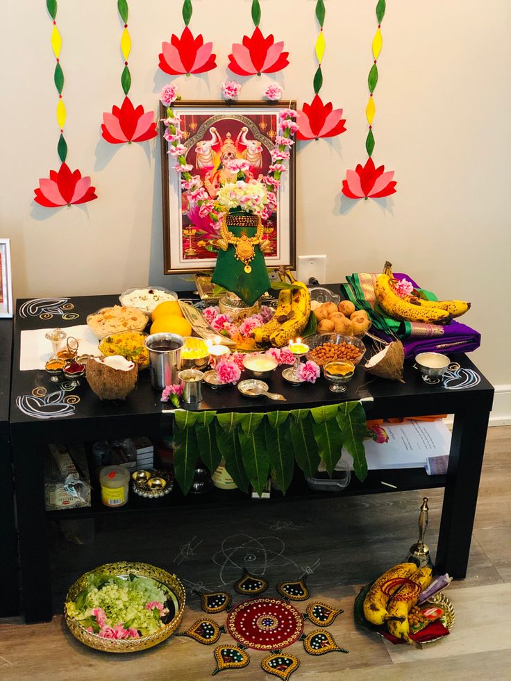 the table is full of food and decorations