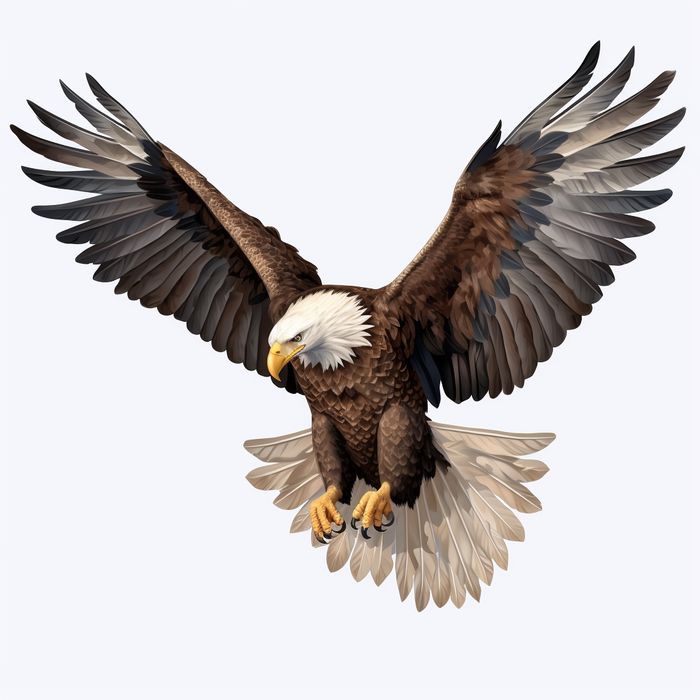 an eagle flying in the air with its wings spread