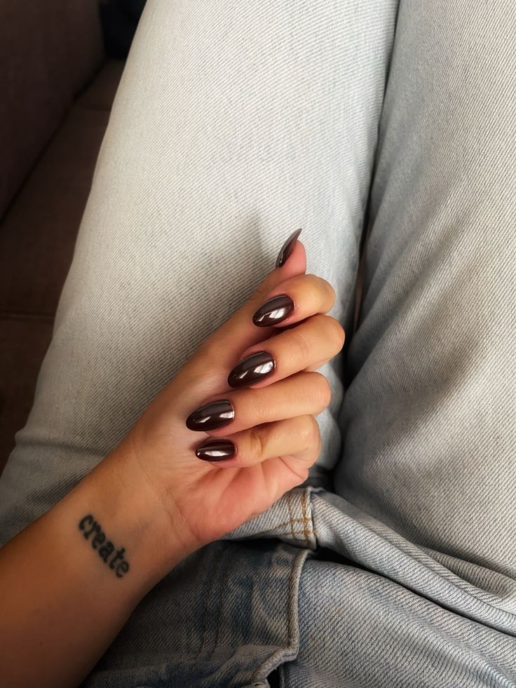 Mocha Nails With Chrome, Maroon Glazed Nails, Mocha Glazed Nails, Cherry Glazed Nails, Brown Glazed Nails, Glazed Nails, Boring Nails, Glazed Cherries, Cherry Glaze