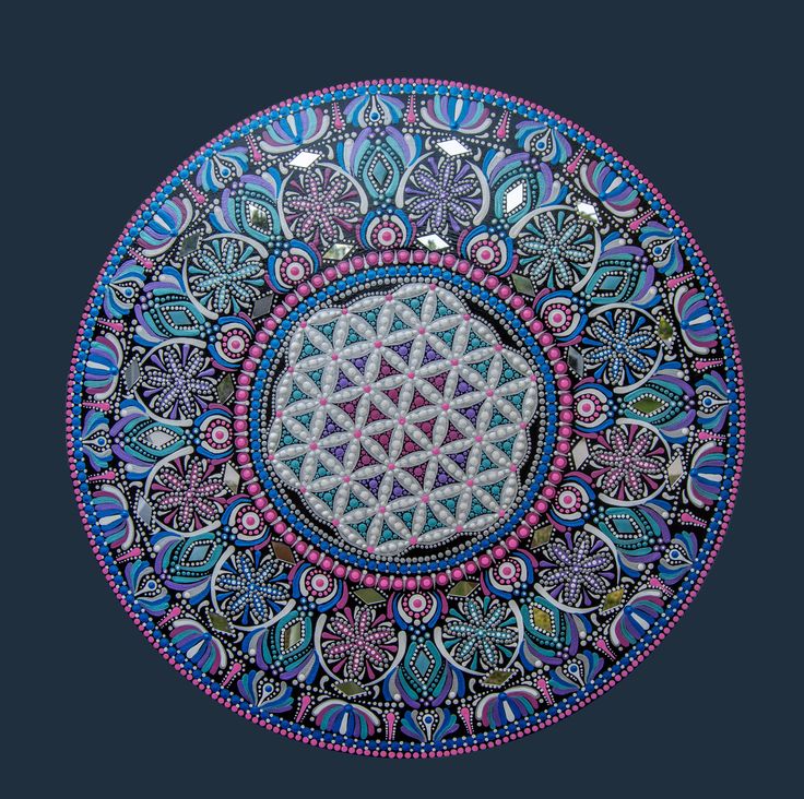 Flower of Life Mandala, painted with acrylic on Round Birchwood.  Inspired by Sacred Geometry and our connection to the Divine through our chakras.   20" Diameter x .5" Depth I added some diamond mirrors.  Finished with 2 coats of Varnished.  One of a Kind Product! It has a hanging hook on the back. It takes many hours, days, weeks to compete. FREE SHIPPING on U.S. Orders Dot Painting Flower Of Life, Flower Of Life Mandala, Diamond Mirror, Vero Beach Fl, Dot Art Painting, Vero Beach, Dot Art, Flower Of Life, Dots Art