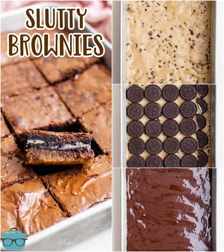 there are four different brownies in the box and one has chocolate cookies on it