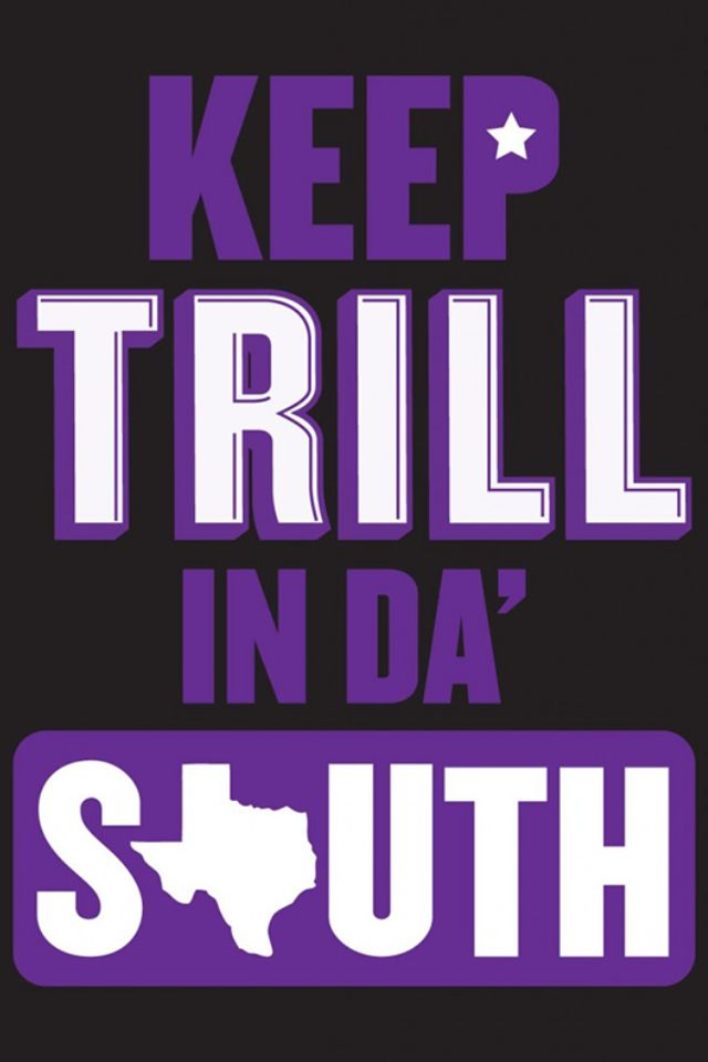 the words keep trail in da's south are shown on a purple and black background