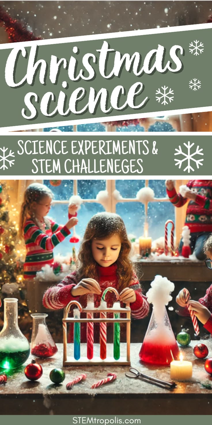 Make learning merry with these Christmas Science Activities! Explore fun Santa Science, Winter STEM, and Holiday Science Experiments that turn the season into a learning adventure. Perfect for kids, these Winter Wonderland STEM activities will spark curiosity and creativity all holiday long. ❄️✨ #HolidayScience Christmas Science Projects, Christmas Science Experiments For Preschool, Easy Christmas Science Experiments, Preschool Winter Science Activities, Stem Christmas Activities For Kids, Christmas Experiments For Kids, Christmas Steam Activities, Christmas Stem Activities For Kids, Christmas Science Experiments For Kids