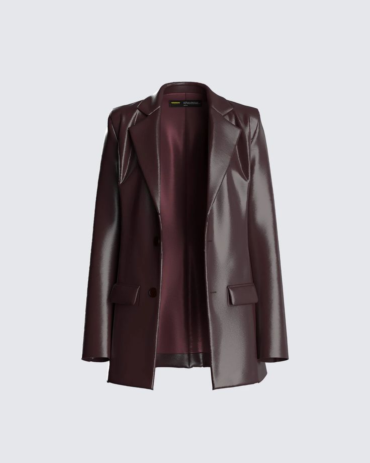 Spring can also be dark, moody, and sexy 😈 enjoy over THEA over a basic tank and jeans and you got yourself a day-to-night fit 😉 Note: this is faux leather as we don't use any real animal products in our fits ✨ Mid Length Leather Jacket, Leather Fall Outfit, Burgundy Leather Blazer, Moody Fall Outfits, Coat Over Blazer, Dark Brown Clothes, Dark Romance Outfit, Fashion Inspiration Board Ideas, Dark Brown Outfit