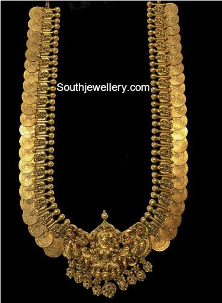 Antique Gold Lakshmi Kasu Haram photo South Jewellery, Gold Temple Jewellery, Antique Gold Jewelry Indian, Gold Bridal Jewellery Sets, Gold Necklace Indian Bridal Jewelry, Antique Jewelry Indian, Bridal Jewelry Collection, Wedding Jewellery Collection, Bridal Fashion Jewelry